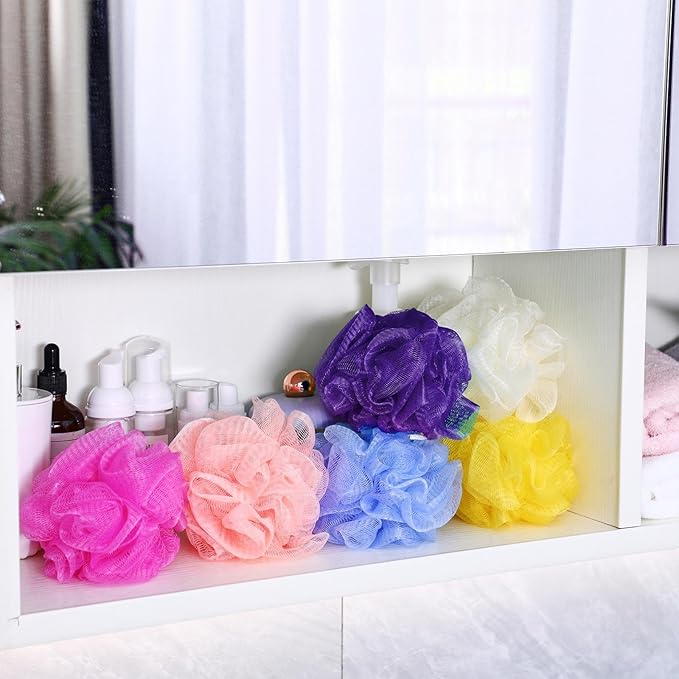 Siifert 50 Pieces Bath Sponge Shower Loofahs Bulk Bath Luffas Exfoliating Body Scrubber Pack Colorful Mesh Balls Travel Cleaning Wash Puff Bathing Accessories for Kids Women Men Body Wash, 6 Colors