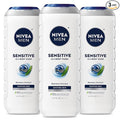 NIVEA MEN Sensitive Body Wash with Bamboo Extract, Moisturizing Body Wash for Sensitive Skin, Soap Free Shower Gel for Men with No Drying Alcohol, 16.9 Fl Oz Bottle, Pack of 3
