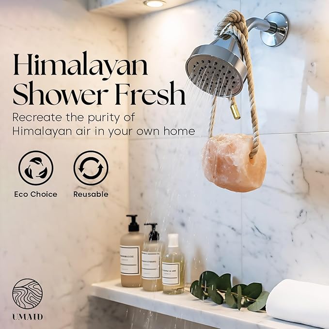 UMAID Himalayan Pink Salt Rock for Shower & Bath – Salt Buddy™ 4 lb Hanging Mineral Rock, Mothers Day Gifts for Mom, Wife, Daughter, Solid Himalayan Stone for Spa-Inspired Relaxation & Self-Care