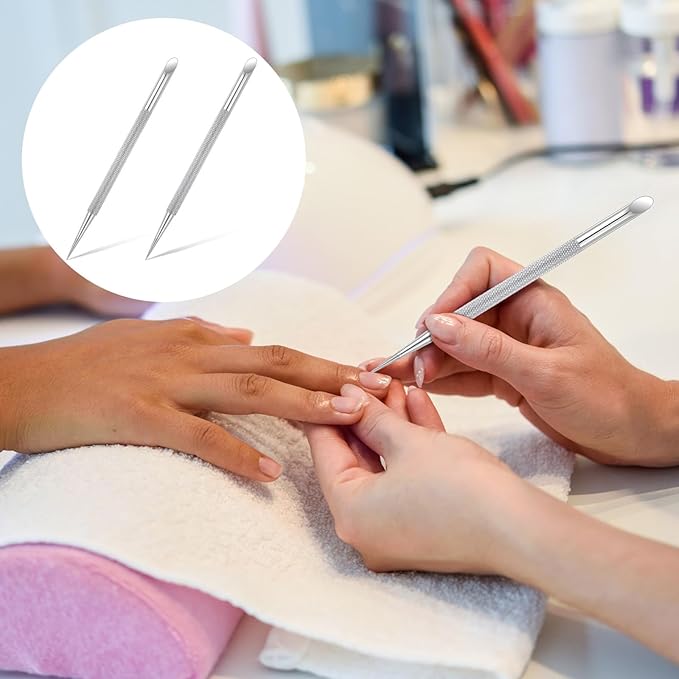 2 PCS Nail Cuticle Pusher Pen, Metal Double Ended Tools for Nails, Stainless Steel Cuticle Pusher Nail Dotting Pen, Professional Cuticles Remover Tool for Manicure Pedicure Nails Art Care Tools