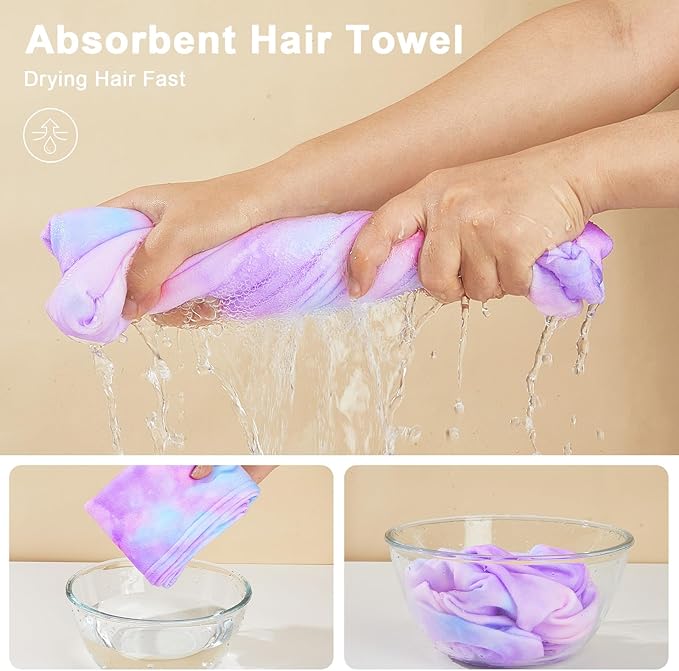 Unicorn Castle Microfiber Hair Towel for Kids 2Pack Hair Wrap Towels Absorbent Hair Drying Towel Wrap Hair Turbans for Curly Thick Hair,Pink Purple