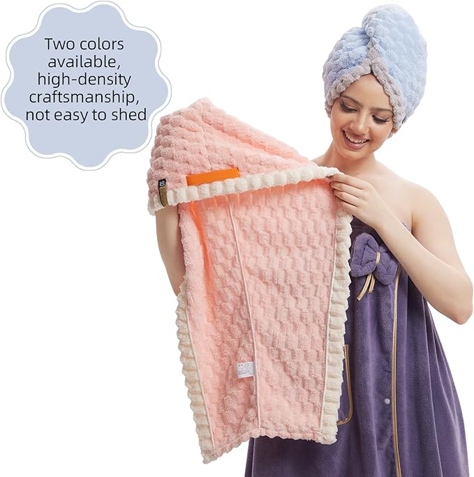 Hair Drying Towels, 19.7x31.5 inch Hair Towels with Elastic Strap, Extra Large Hair Towel Wrap for Women, Super Soft Hair Drying Towels for Long, Thick, Curly Hair, Anti-Frizz Turbans, Blue Color.