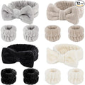 SLNZAPTY 12 PCS Face Wash Headband Wristband Set for Women, Microfiber Spa Hair Wraps for Girls, Makeup Skincare Headbands Wrist Bands for Washing Face（Black, Gray, Light coffee, Beige）