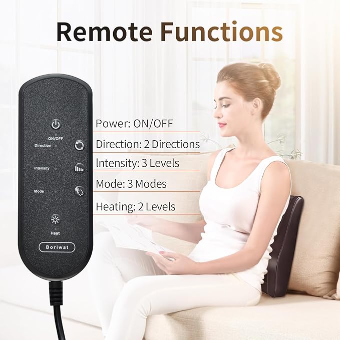 Boriwat Back Massager Neck Massager with Heat, Shiatsu Massage Pillow for Pain Relief, Massagers for Neck and Back, Shoulder, Leg, Gifts for Men Women Mom Dad, Stress Relax at Home Office and Car