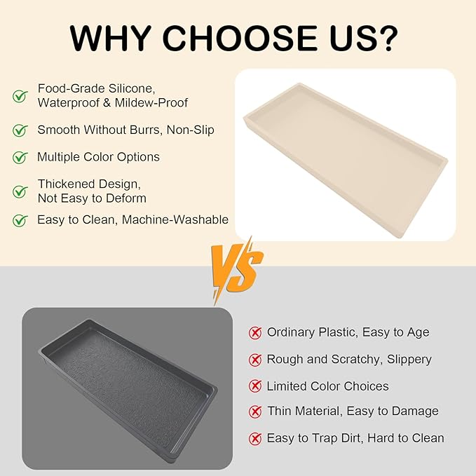 Bathroom Vanity Tray, 7.8 x 3.9 Inch Silicone Bathroom Tray Countertop, Non-Slip Decorative Tray for Bathroom, Kitchen, Toilet to Organize Perfume, Jewelry, Soap, Waterproof, Beige