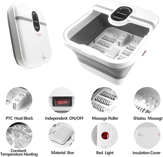 Collapasible Foot Spa Bath Massager with Heat, Pedicure Foot Spa with Bubbles/Timer/Temperature Control, Feet Soak Tub for Home, Office, Relaxation and Stress Relief, Gift for Men and Women
