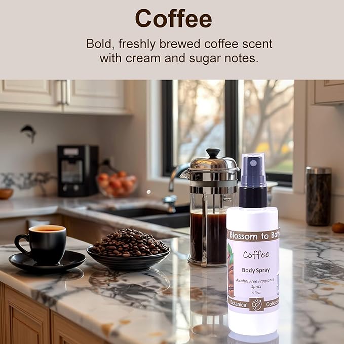 Blossom to Bath Coffee Body Spray (4 Ounce) - Natural Fragrance - Energizes Skin with a Rich Coffee-inspired Scent