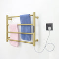 Heated Towel Rack Gold, 4 Bars Towel Warmer Rack for Bathroom Wall Mounted, Timer & Temperature Control Electric Towel Drying Rack (4 Bars Brushed Gold D, Plug-in)