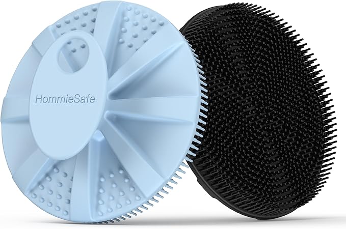 Soft Silicone Shower Brush Body Wash Bath Exfoliating Skin Massage Scrubber, Dry Skin Brushing Glove Loofah, Fit for Sensitive and All Kinds of Skin(Sky Blue+Black)