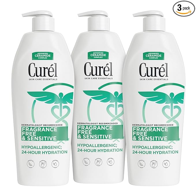 Curel Fragrance Free Lotion, Sensitive Hypoallergenic Lotion for Dry Skin, Dermatologist Recommended, 13 Oz, Pack of 3