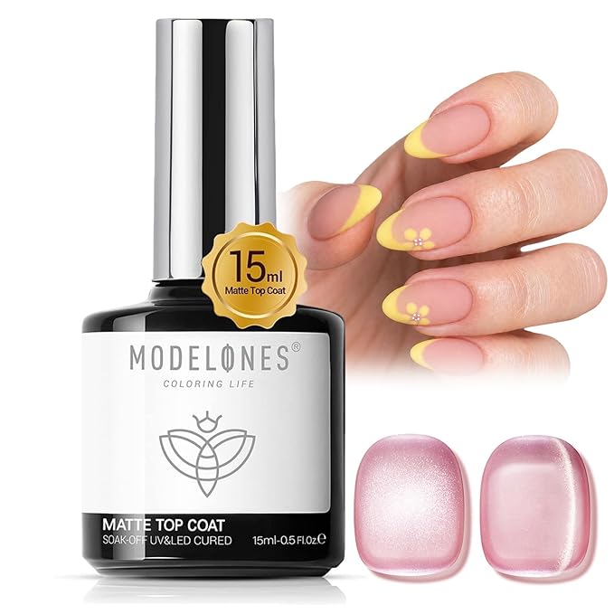 modelones Matte Gel Top Coat Chrome Proof, 15ML No Wipe Matte Top Coat Chrome Isolation Powder-Resist Velvet Finish Easter Gel Polish for Nail Art Painting Long Lasting Manicure DIY Gift for Women