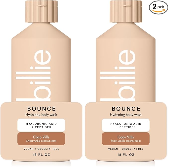 Billie Bounce,Hydrating Body Wash,Hyaluronic Acid + Peptides,Hydrating & Replenishing,18Fl Oz,(Pack of 2)