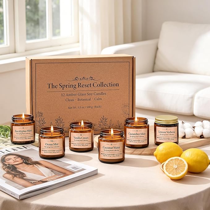 12 Pack Scented Soy Candles Set, 3.5oz Glass Jar Aromatherapy Candles, 20-25H Long Lasting Burn, Fresh Spring & Summer Fragrances, Natural Soy Wax for Home, Gift for Women Birthday Mother's Day