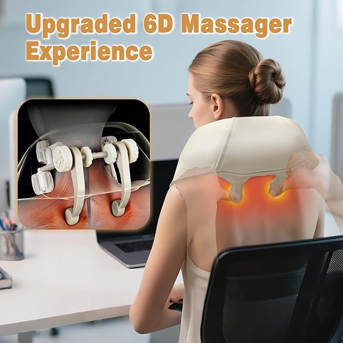 Joyset Neck Massager for Pain Relief Deep Tissue, Cordless Neck Massager and Shoulder with Heat, 6D Kneading Shiatsu Massage for Legs, Body, Chrismas, Birthday