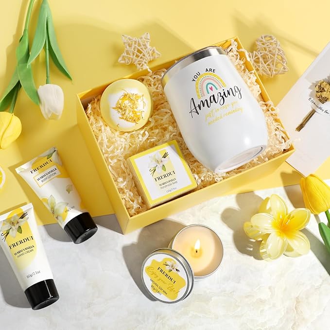 Mothers Day Gifts for Mom, Birthday Gifts for Women, Relaxing Spa Gift Baskets for Women, Warm Vanilla Self Care Bath and Body Gift Set Care Package for Her Wife Mom Female Friends Bestie Sister