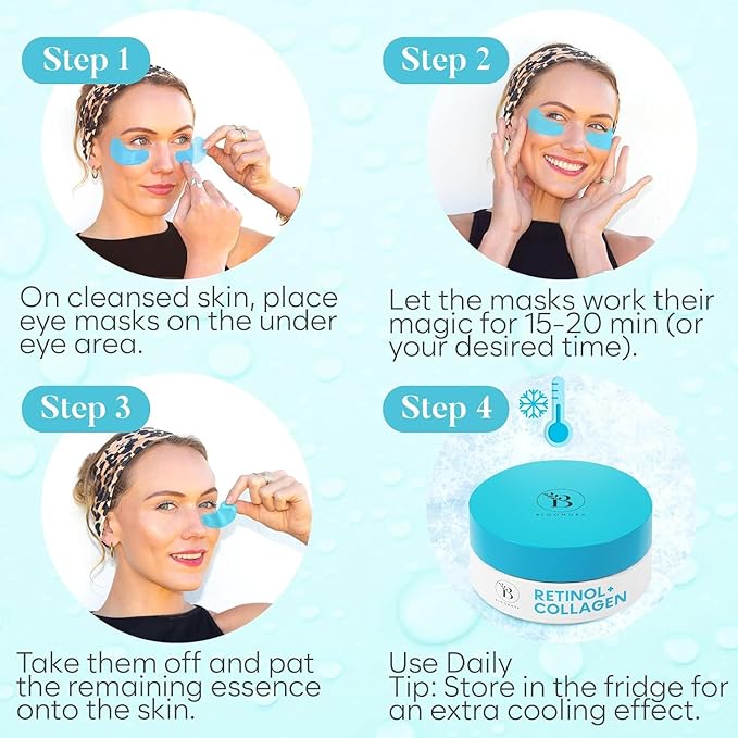 BLOOMORA Retinol & Collagen Under Eye Patches (30 Pairs), Under Eye Mask for Puffy Eyes, Appearance of Dark Circles, Smoothing & Hydration, Self Care & Skincare Gifts for Women, Patch Yeux