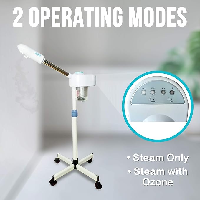 JJ Care Ozone Facial Steamer - Professional Facial Steamer for Esthetician with 2 Operating Modes - Steam Only & Ozone Steaming Herbal & Aromatherapy Feature and 360° Rotating Spray Head