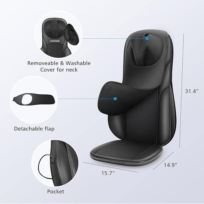 COMFIER Shiatsu Back Massager with Heat, Deep Kneading & Rolling Massage Chair Pad, Chair Massager for Office Home Use Mothers Day Gifts for Womem