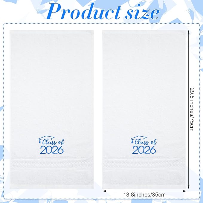 MASHAN Class of 2026 Graduation Hand Towels 3 Pack,100% Cotton Soft Absorbent Bathroom Towels,Senior 2026 Graduation Gift for Girls Boys,Blue Decorative Towels 14x30 Inch