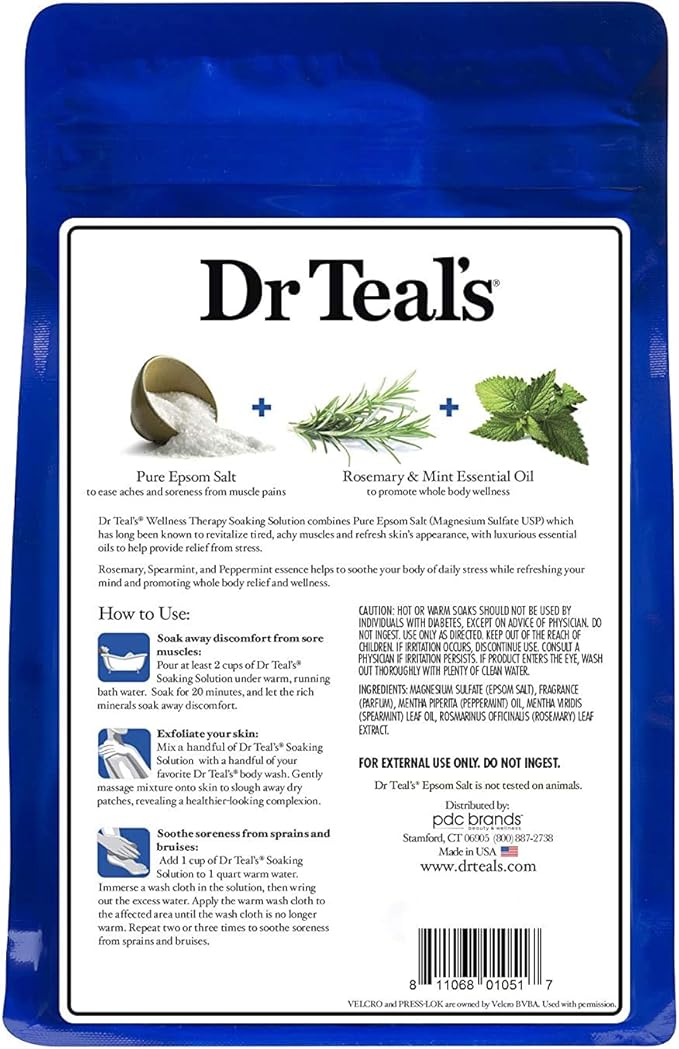 Dr. Teal's Rosemary & Mint Bath Soak Gift Set (4 Pack, 3lbs Ea.) - Wellness Therapy Soaking Solution Eases Aches & Pains and Promotes Healing for Overworked Muscles - At Home