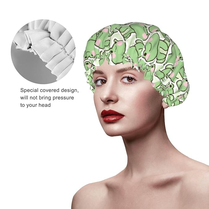 Cute Frogs Shower Cap For Women Reusable Waterproof Double Layers Bath Cap Hair Protection Elastic Ladies Spa Salon Shower Hat