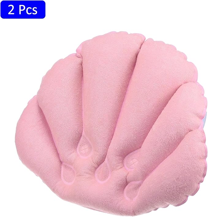 M METERXITY 2 Pack Inflatable Bath Pillow - Ultralight Inflatable Compressible Pillow with Suction Cups, Neck Support, Apply to Bathtub (Pink)
