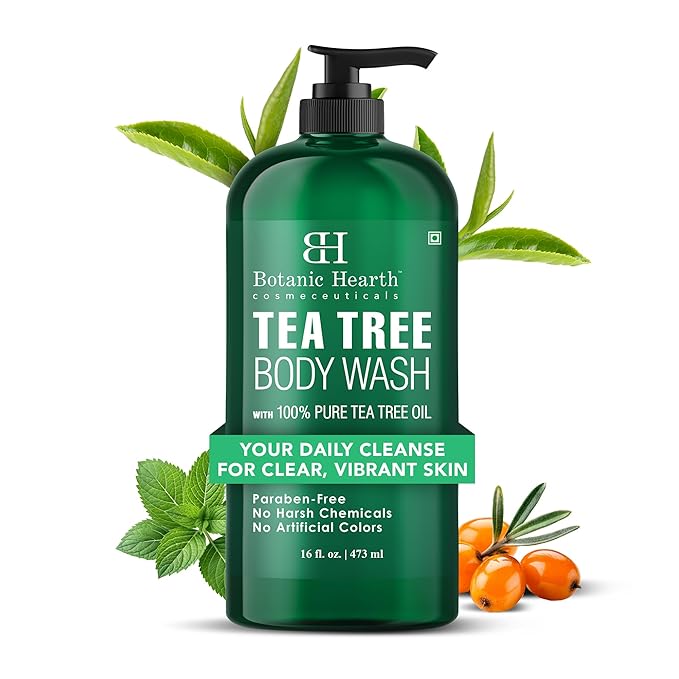 Botanic Hearth Tea Tree Body Wash -16 fl oz- All-Natural & Odor-Control Shower Gel for Acne, Athlete’s Foot, Ringworm, Jock Itch & Healthy Skin, Sulfate & Paraben Free, for Men & Women