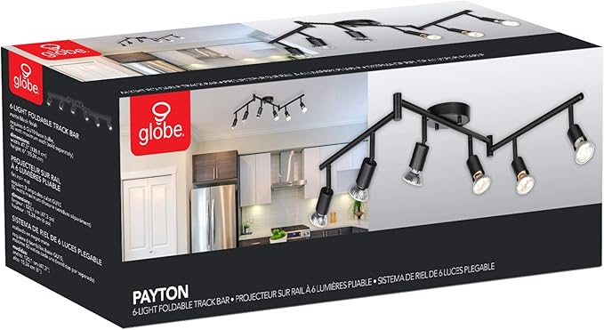 Globe Electric 59693 6-Light Foldable Track Lighting Kit, Matte Black Finish, Adjustable Heads, Bendable Arms, GU10 Base, Dimmable, Modern Industrial Style