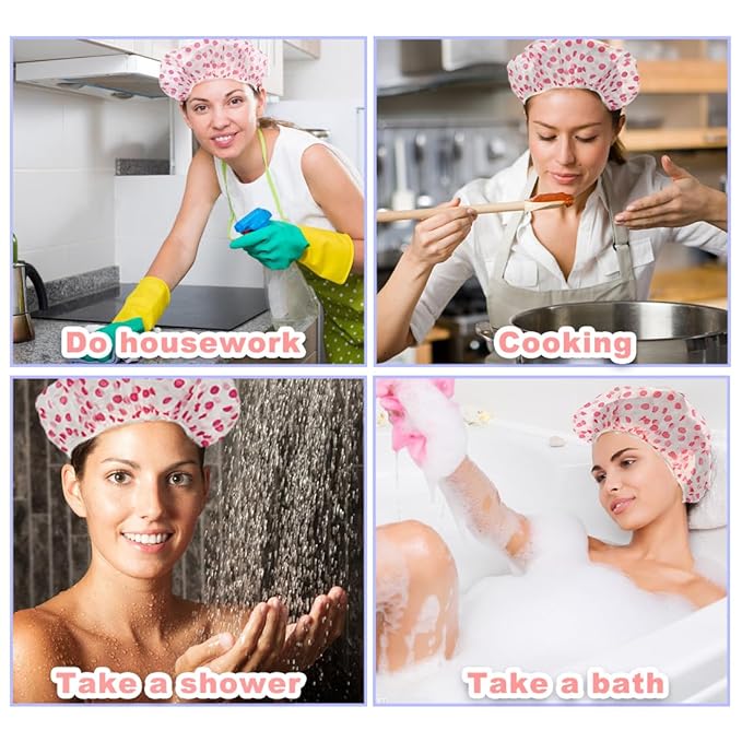 18Pcs Plastic Shower Caps for Women Waterproof Bath Caps Bathing Hair Cap Reusable Shower Caps for Shower,Spa,Salon,Housework,Girls,Home,Travel (Pink)
