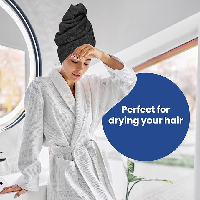Linteum Textile Supply Luxury Hair Towels 100% Ring Spun Cotton Towel for Women, Men, Kids | 20x40 inches Quick Dry Towels for Gym, Beauty, Spa, Salon | Pack of 6 | Black | Superior Soft Touch
