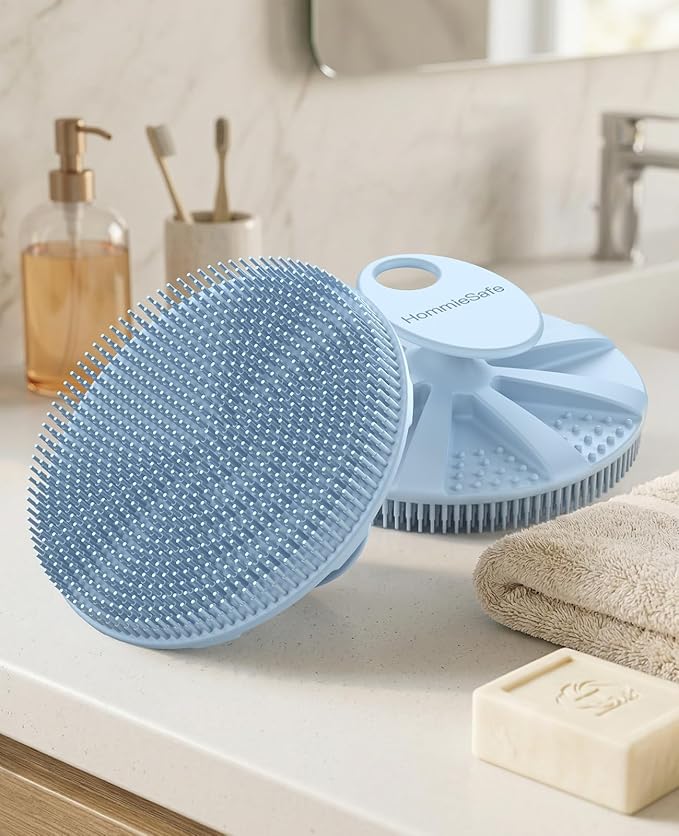 1 Pack Soft Silicone Shower Brush Body Wash Bath Exfoliating Skin Massage Scrubber, Dry Skin Brushing Glove Loofah, Fit for Sensitive and All Kinds of Skin(Sky Blue)