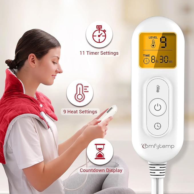 Comfytemp Heating Pad for Neck and Shoulders and Back, 2.6lb Weighted Electric Heating Pads FSA Eligible, Mothers Day Gifts for Mom Women Her, HSA Large Heated Wrap - 9 Heat Settings & 11 Timers, Red