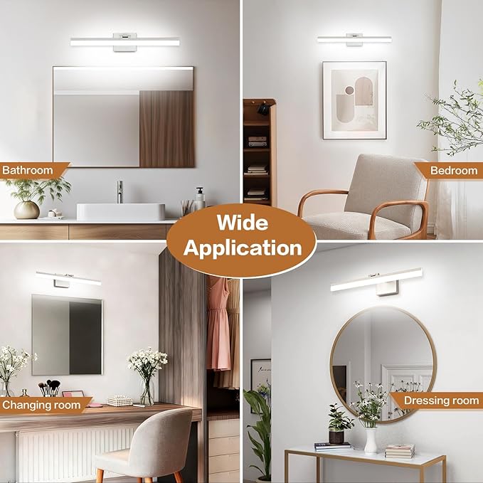 SOLFART 24 inch LED Vanity Lights Brushed Nickel Bathroom Light Fixture Bathroom Vanity Lights Over Mirror Vanity Lighting Fixtures 5 Color Temperature Dimmable Led Light Bar 5CCT
