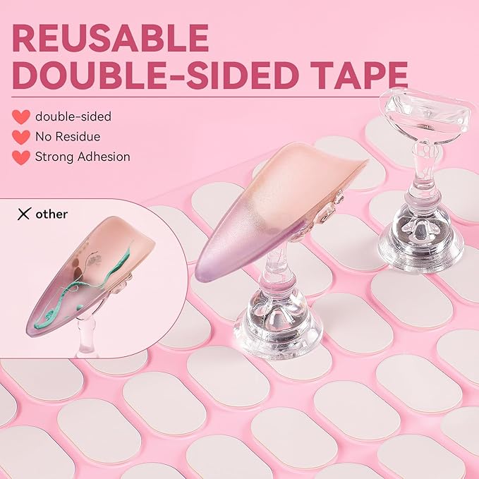 Nail Stand for Press On Nails Art Display Practice 2 Sets, 1 Heart Shaped Acrylic Magnetic Nail Stands, Fake Nail Holder Tips With 200 PCS Double-Sided Tape, Nail Kit Home DIY Salon Supplies