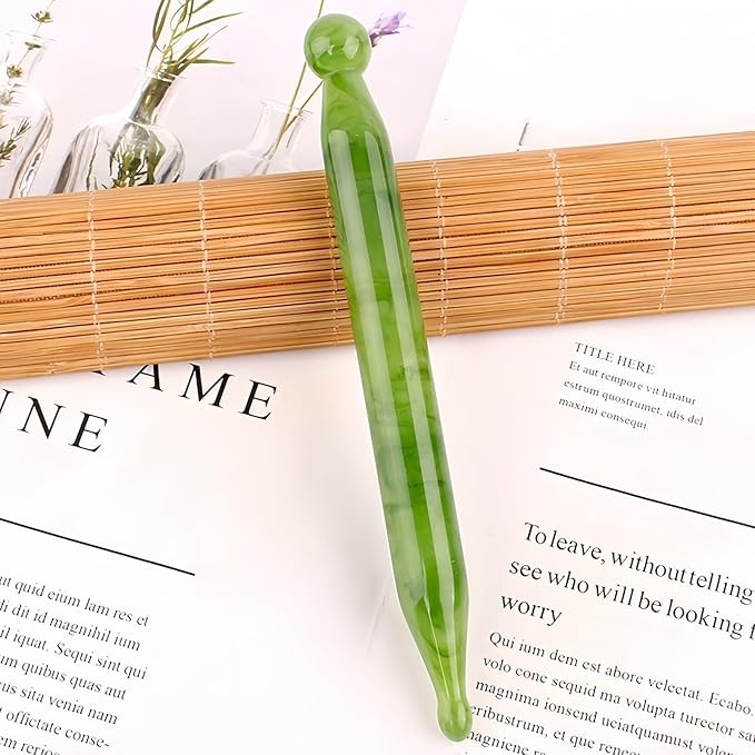 Gua Sha Scraping Massage Tool, GuaSha Facial Set, Natural Resin GuaSha Massage Tools for Rejuvenate Skin Anti-Wrinkle Anti Aging (Green, Acupoint Pen)