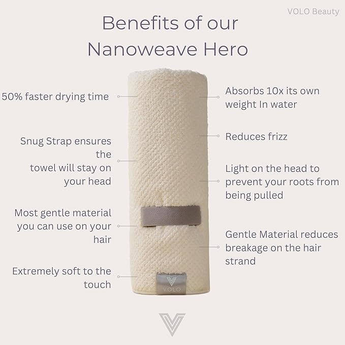 VOLO Hero Hair Towel – Ultra Soft Nanoweave™ Microfiber, Super Absorbent Quick Dry, Reduces Dry Time 50%, Anti-Frizz & Breakage, Secure Snug Strap, Large Wrap for All Hair Types - Cloud Pink
