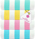 CASA COPENHAGEN Cabana Beach Towel Designed in Denmark Rough and Tough, Quick Dry, Beach, Pool, Bath & Shower 30x60 inches 4 Pieces Cotton Beach Bath Towels Set - Teal, Lemon, Pink, Water Blue