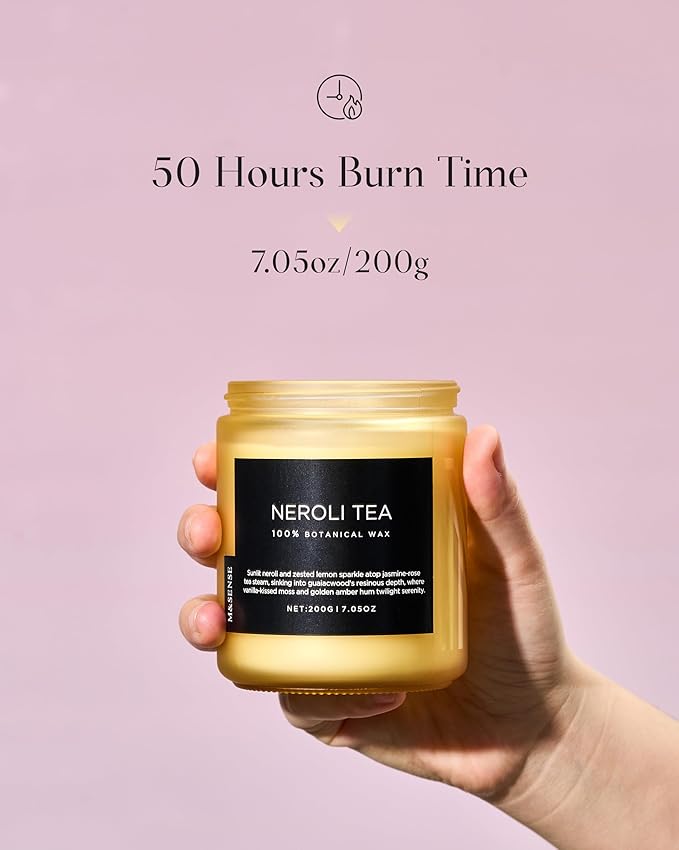 M&SENSE Neroli Tea Scented Candle, 7.05oz Non Toxic Natural Soy Wax, 50 Hours Slow Burning Candle for Women, Slow Burning Home Fragrance Gifts for Stress Relief & Relaxing