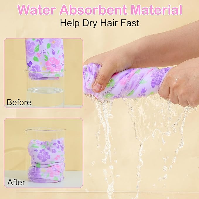 Basumee Microfiber Hair Towel Wrap for Kids 2 Pack Rapid Drying Hair Towel with Button Hair Turbans for Wet Hair Wraps Head Towel Wrap for Women and Girls