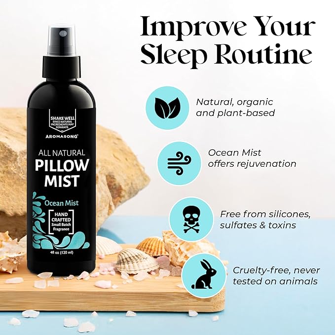 Aromasong All Natural Pillow Spray - Mothers Day Gift Set - Pack of Lavender, Ocean Mist, and Eucalyptus Included - Calming Linen & Bedtime Natural Essential Oil Mist Spray for Sleeping