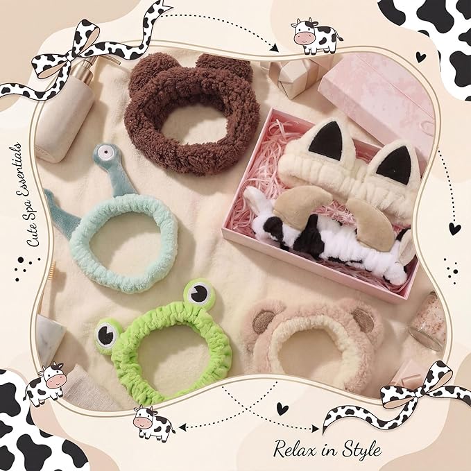 6-pack Animal Headbands Soft Coral Fleece Hair Band for Face Washing, Makeup, Skincare, Spa, Multi-color Animal Headbands for Women and Girls Gift
