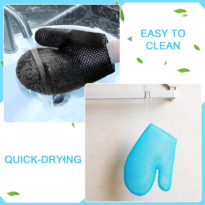 Karenhi 2 Pcs Honeycomb Exfoliating Glove Bath Mitt Body Spa Scrubber, Honeycomb Exfoliator Glove for Body Shower, Scrubber Sponge Shower Loofah, Quick Drying(Blue,Black)