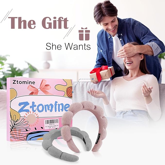 Ztomine Spa Headbands for Washing Face or Facial, Set of 2 Skincare Headbands, Terry Cloth Headband Wash Combo Pack - Puffy Makeup Washing, Mask, Skin Treatment