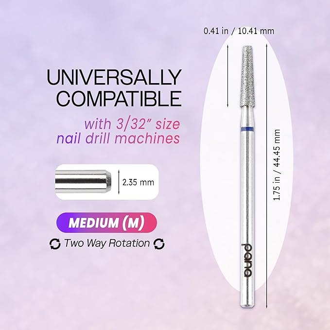 PANA 3/32" Diamond Carbide Cone Bit- Style 12, Medium Grit - Professional Cuticle Nail Drill Bits for Acrylic Gel Nails Dry Manicure Pedicure Shape Remove Tools