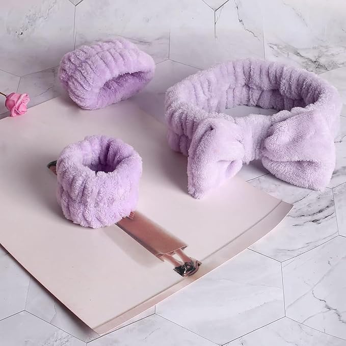 16pcs Skincare Headband Set, Headband Set for Face Washing Spa and Makeup, Including 1 Hairband, Wristband, 3 Hair Claw Clips and 10 Hair Ties, with Box, Gift for Women and Girls, Purple