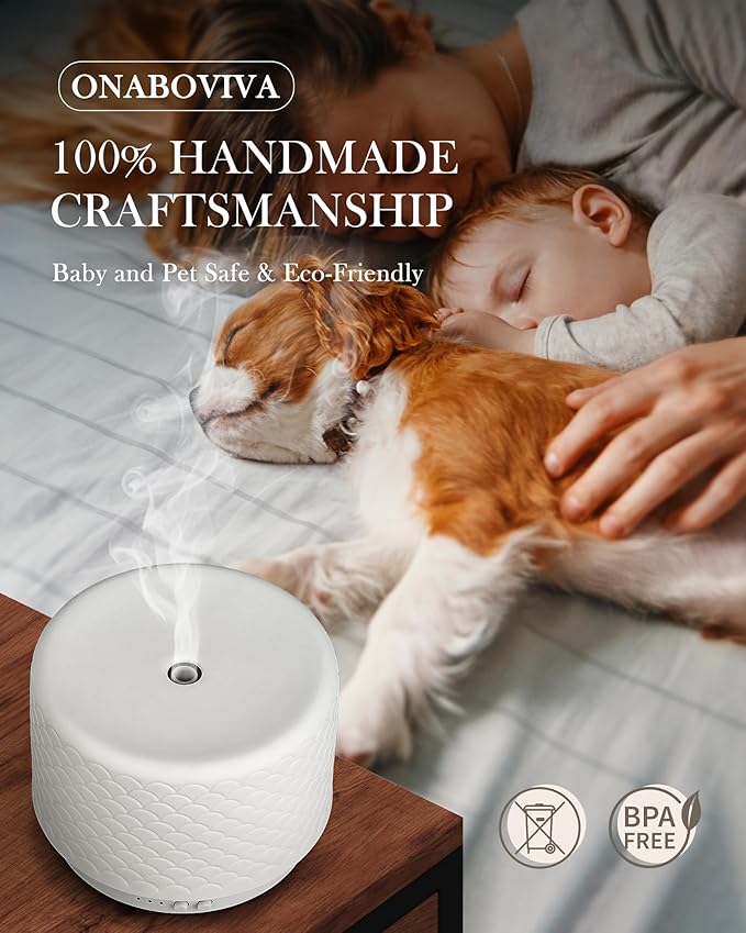 Essential Oil Diffuser - 280ml Ceramic Diffuser for Large Room & Commercial Use, 2.4MHz Aromatherapy Diffuser with Cool Mist Humidifier & Night Light, Ideal for Bedroom, Office, Yoga, Spa, Gifts