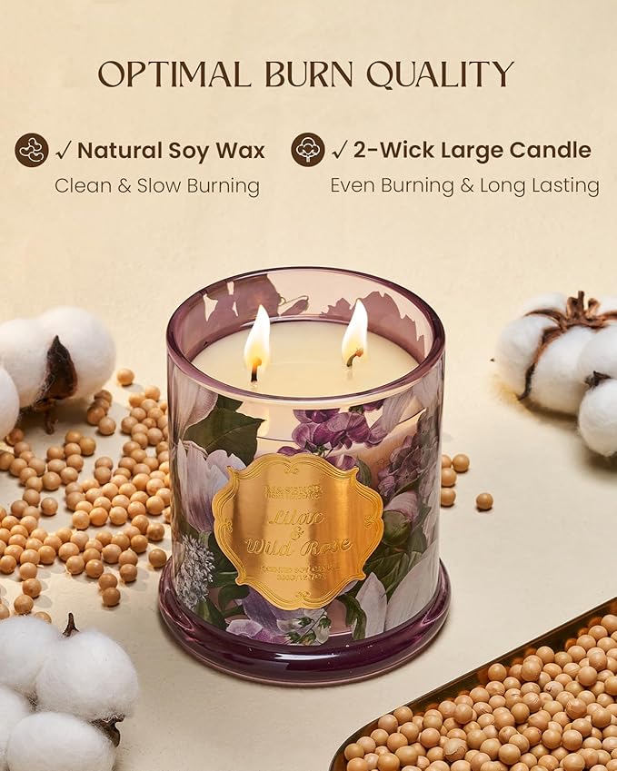 M&SENSE Lilac Rose Spring Floral Scented Candle, 2-Wick 12.7oz 75H Non-Toxic Natural Soy Candle, Relaxing Home Decor, Perfect Present for Mom Her