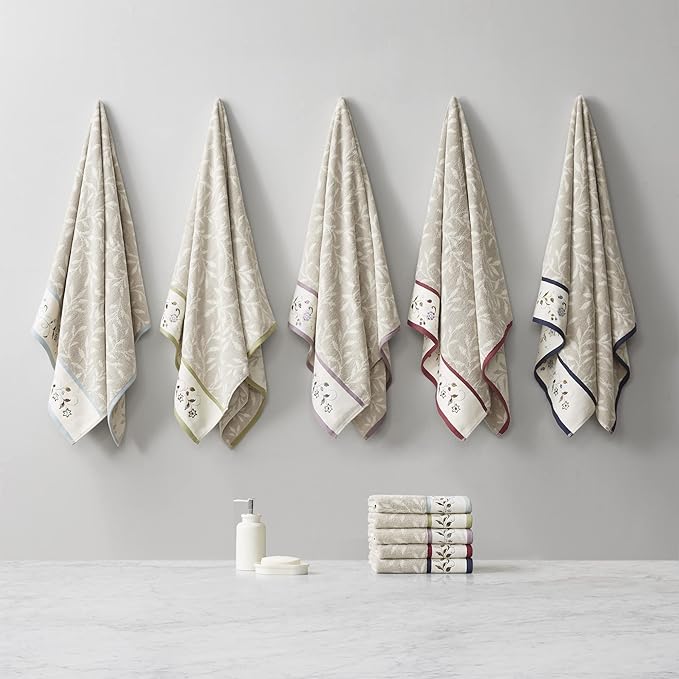 Madison Park Serene 100% Cotton Bath Towel Set Luxurious Floral Decorative Towels for Bathroom Embroidered Cotton Jacquard Design Soft Highly Absorbent for Shower 600 GSM, Multi-Sizes, Blue 6 Piece