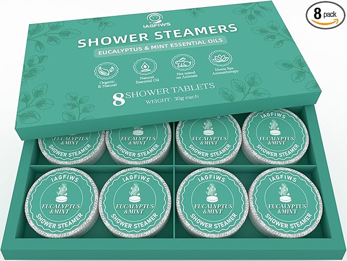 Shower Steamers Aromatherapy, Basket Set for Mothers Day Gifts for Mom, 8-Pack Shower Bombs Eucalyptus & Mint Essential Oil, Relaxation & Self Care Teacher Appreciation Gifts for Women & Men Wife