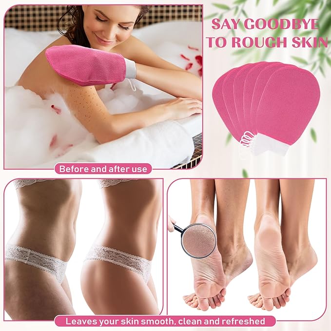 FoldTier 20 Pcs Exfoliating Glove Bulk Summer Exfoliator Mitt Body Scrubber 150d Viscose Fiber Deep Skin Korean Scrub Mitt for Spa Massage Dead Skin Remover for Men and Women(Rose Red)